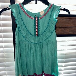 Wildflowers Teal Top with Pink Embroidery